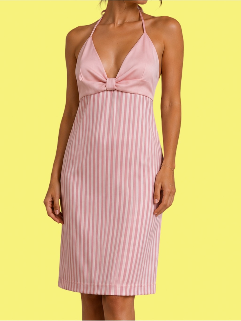 Pink Halter Bow-Front Striped Chemise